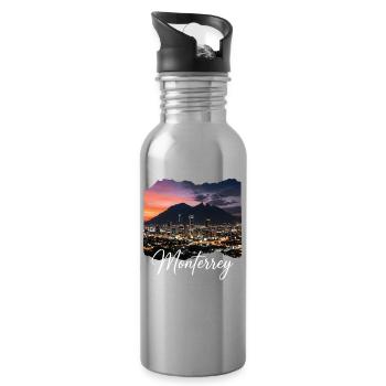 Panorama de la ville du soir à Monterrey - Gourde avec paille intégrée - argent clair - Droite