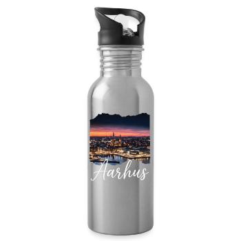 Aarhus Hafenpanorama Dämmerung - Trinkflasche mit integriertem Trinkhalm - Lightsilver - Rechts