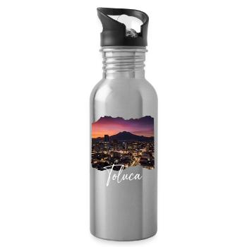 Toluca Skyline Abendstimmung - Trinkflasche mit integriertem Trinkhalm - Lightsilver - Rechts