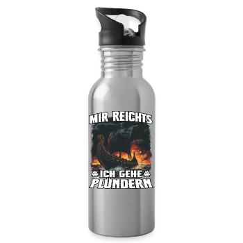 Piratenschiff im Feuersturm - Trinkflasche mit integriertem Trinkhalm - Lightsilver - Rechts