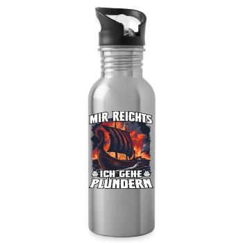 Vikingerschiff Plünder-Motiv - Trinkflasche mit integriertem Trinkhalm - Lightsilver - Rechts