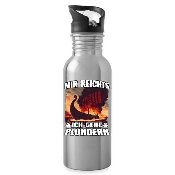 Vikingenschiff im Plünderrausch - Trinkflasche mit integriertem Trinkhalm - Lightsilver - Rechts