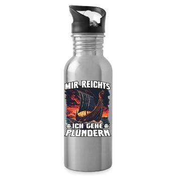 Vikingerschiff Plünderer Raid Motiv - Trinkflasche mit integriertem Trinkhalm - Lightsilver - Rechts