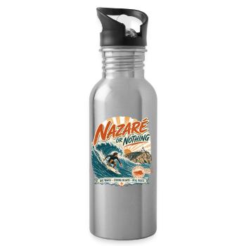 Nazaré Surfen - Trinkflasche mit integriertem Trinkhalm - Lightsilver - Rechts