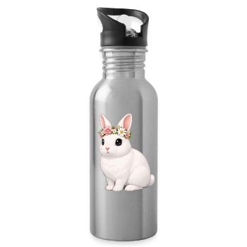 Blanc de Hotot Rabbit - Gourde avec paille intégrée - argent clair - Droite