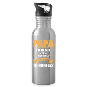 Papa Ronfleur, Tee Shirt Humour Cadeau Papa Drôle - Gourde avec paille intégrée - argent clair - Droite