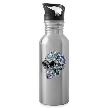 Jewel skull with sunglasses - Water bottle with straw - silver - Right