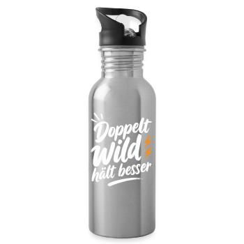 Doppelt Wild hält besser – Spruch für Paare - Trinkflasche mit integriertem Trinkhalm - Lightsilver - Rechts