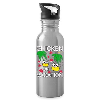 Chickens Holiday - Water bottle with straw - silver - Right