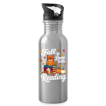 Chat qui lit des livres Automne Citrouille - Amoureux des livres - Gourde avec paille intégrée - argent clair - Droite