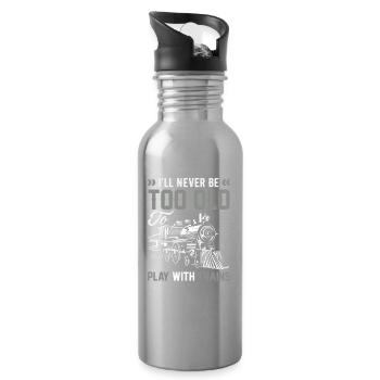 Never too old to play with trains - Water bottle with straw - silver - Right