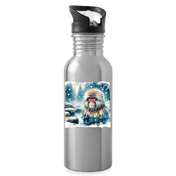 Snow Monkey Gift - Water bottle with straw - silver - Right