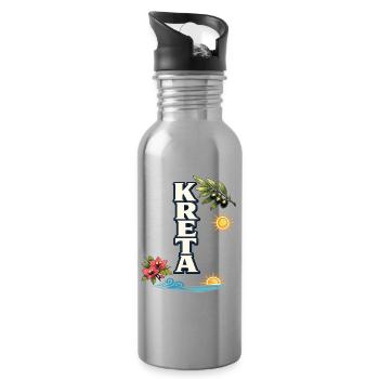 Crete Holidays with Olive Branch and Sea Motif - Water bottle with straw - silver - Right