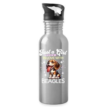 Beagle Girl - Water bottle with straw - silver - Right