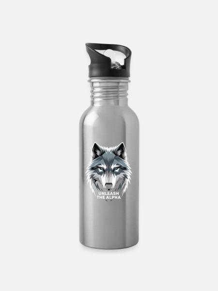  Unleash The Alpha Grauer Wolfskopf Für Gamer - Trinkflasche mit integriertem Trinkhalm - Lightsilver