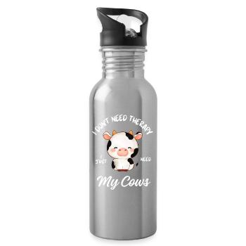 Thérapie des vaches mignonnes - Gourde avec paille intégrée - argent clair - Droite