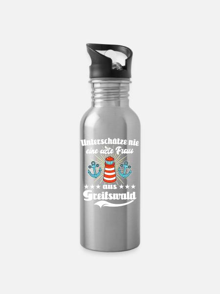 Greifswald Frau Greifswalderin - Trinkflasche mit integriertem Trinkhalm - Lightsilver