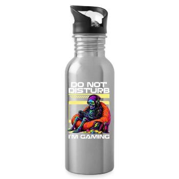 Skeleton Gamer Gaming Halloween - Trinkflasche mit integriertem Trinkhalm - Lightsilver - Rechts