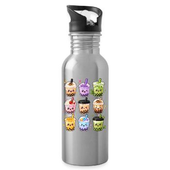 Kawaii Bubble Tea | Boba & Milk Tea - Water bottle with straw - silver - Right