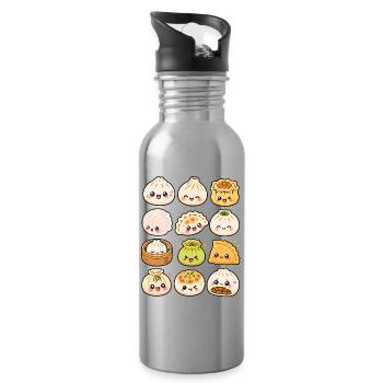 Kawaii Teigtaschen | Dumplings & Bao - Trinkflasche mit integriertem Trinkhalm - Lightsilver - Rechts