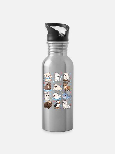 Kawaii Polartiere | Arktis & Winter - Trinkflasche mit integriertem Trinkhalm - Lightsilver