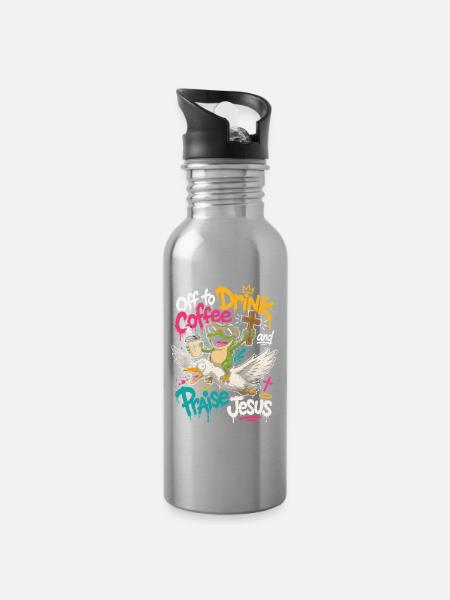 Kaffee, Kreuz und Frosch - Trinkflasche mit integriertem Trinkhalm - Lightsilver