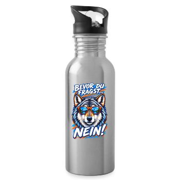 Loup à lunettes cool - Bevor du fragst... NEIN! - Trinkflasche mit integriertem Trinkhalm - Lightsilver - Rechts