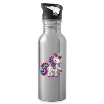 Unicorn Colorful Polka Dots  - Trinkflasche mit integriertem Trinkhalm - Lightsilver - Rechts