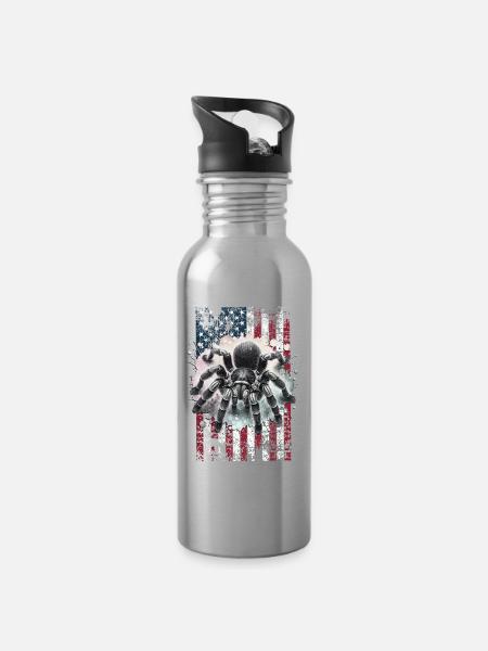 Schwarze Vogelspinne US - Trinkflasche mit integriertem Trinkhalm - Lightsilver