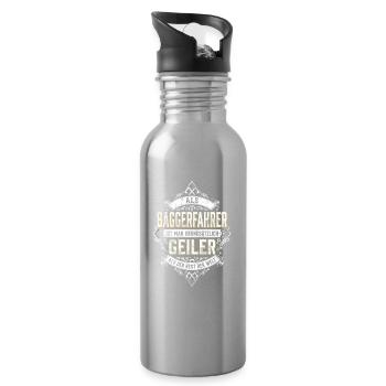 Als Baggerfahrer Ist Man Grundsätzlich Geiler Bau - Trinkflasche mit integriertem Trinkhalm - Lightsilver - Rechts