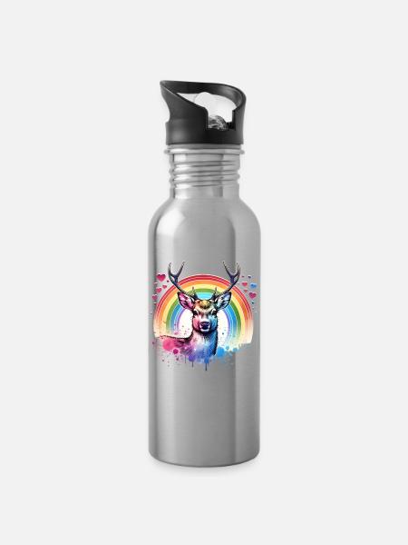 Weisswedelhirsch Motiv - Trinkflasche mit integriertem Trinkhalm - Lightsilver