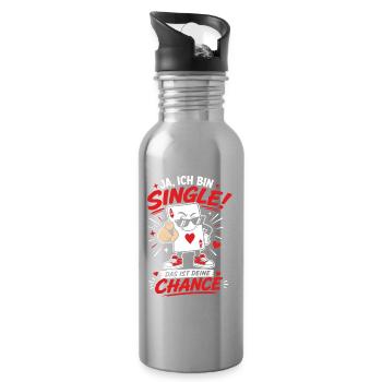 Ich bin Single Deine Chance Malle - Trinkflasche mit integriertem Trinkhalm - Lightsilver - Rechts