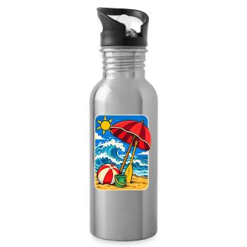 Retro Sunny Beach Day Illustration - Trinkflasche mit integriertem Trinkhalm - Lightsilver - Rechts