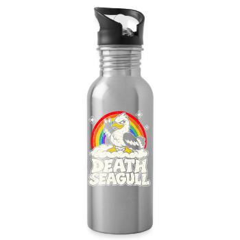 Death Seagull – Heavy Metal Möwe - Trinkflasche mit integriertem Trinkhalm - Lightsilver - Rechts