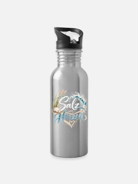 MeerLiebe Schriftzug am Strand - Trinkflasche mit integriertem Trinkhalm - Lightsilver