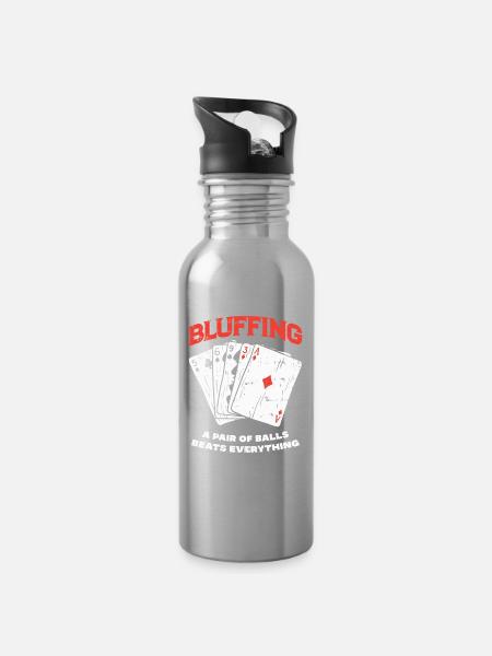 Bluffing Kartenmotif mit Pokerheld - Trinkflasche mit integriertem Trinkhalm - Lightsilver