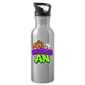 Gruselmodus An - Halloween Kürbis und Geist - Trinkflasche mit integriertem Trinkhalm - Lightsilver - Rechts