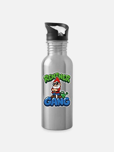 Rentner Gang - cooler Gartenzwerg - Trinkflasche mit integriertem Trinkhalm - Lightsilver