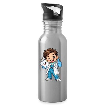 Zahnarzt Kawaii Style – Süßes Dentalmotiv - Trinkflasche mit integriertem Trinkhalm - Lightsilver - Rechts