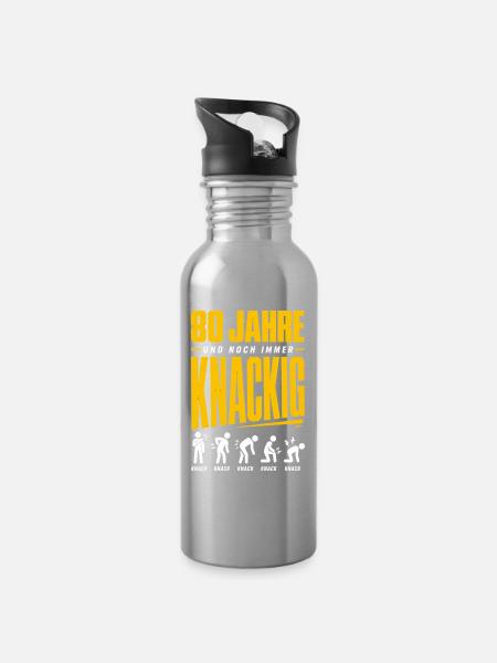 80 Jahre und noch immer knackig - Trinkflasche mit integriertem Trinkhalm - Lightsilver
