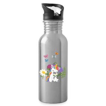 Gänseblümchen Blumen Kinder Einhorn Kinderdesign - Trinkflasche mit integriertem Trinkhalm - Lightsilver - Rechts