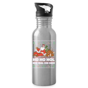 Ho Ho Hol – Weihnachtsmann und Rentier mit Bier - Trinkflasche mit integriertem Trinkhalm - Lightsilver - Rechts