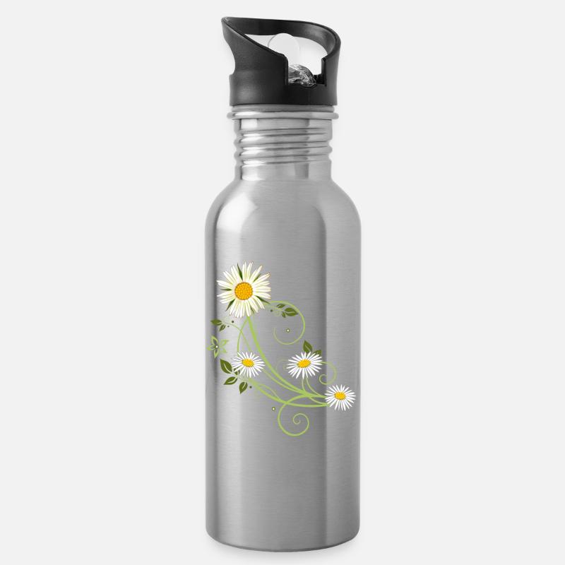 Ranke mit Margerite und Gänseblümchen - Trinkflasche mit integriertem Trinkhalm - Lightsilver