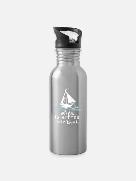 Sailing Sailing Boat Gift - Water bottle with straw - silver