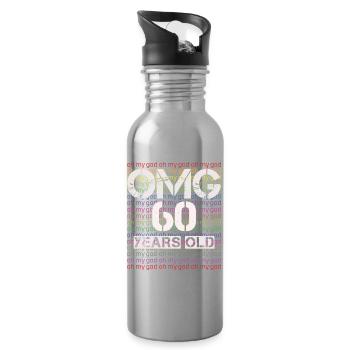60th birthday - Water bottle with straw - silver - Right
