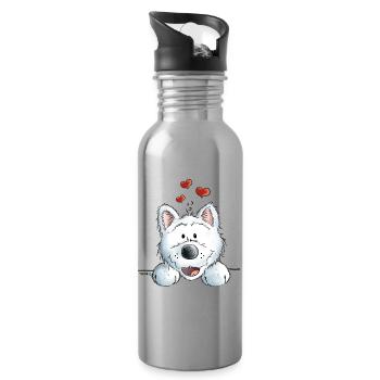 Verliebter Westie - Hund - Herz - Tier - Dog - Trinkflasche mit integriertem Trinkhalm - Lightsilver - Rechts