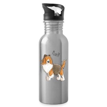 Sheltie Play - Shetland Sheepdog - Shelties - Hund - Trinkflasche mit integriertem Trinkhalm - Lightsilver - Rechts