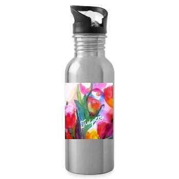 EG Blumen I Tulpen I Aquarell I Gerecke I flowers - Trinkflasche mit integriertem Trinkhalm - Lightsilver - Rechts