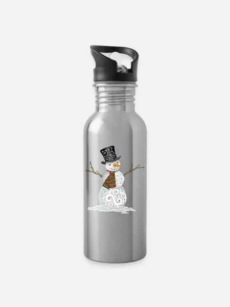 Bonhomme de neige Swirly heureux - Gourde avec paille intégrée - argent clair