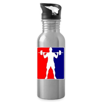 Bodybuilder Fitness Logo - Water bottle with straw - silver - Right